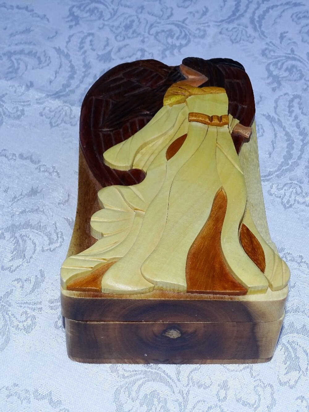 New Carver Dan's Wooden Hand Carved Puzzle Box Beautiful Angel